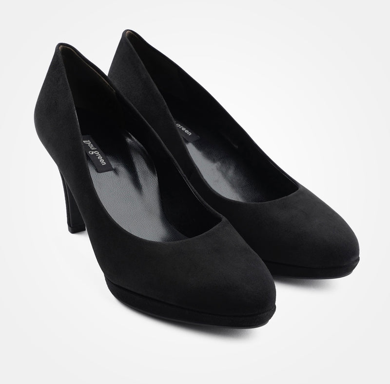 Paul Green Black Velvet Suede Heel 3836-004