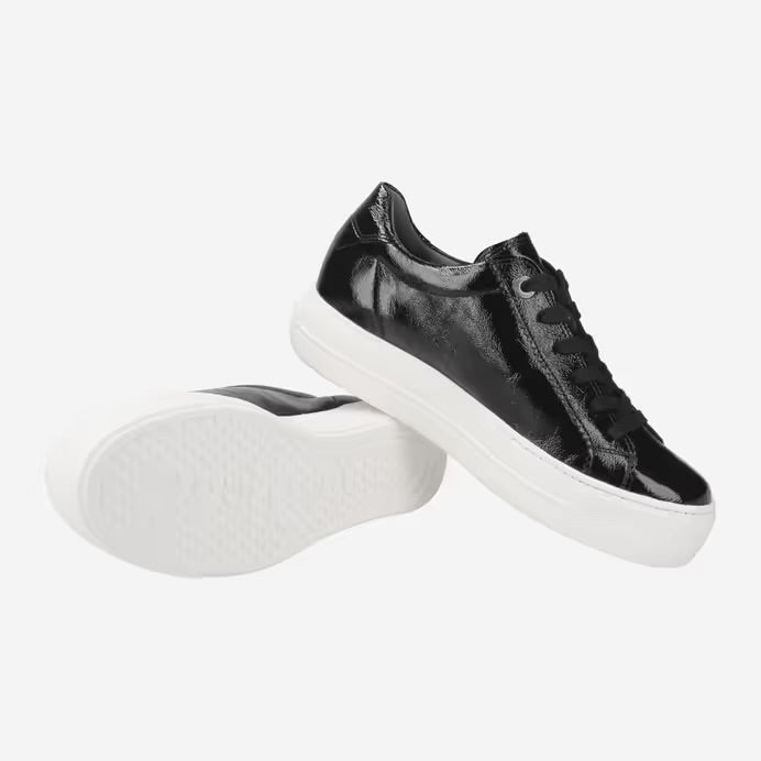 Paul Green Black Crumpled Patent Leather Sneaker 5241-044