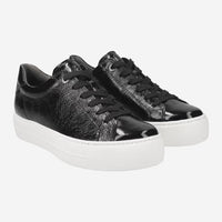 Paul Green Black Crumpled Patent Leather Sneaker 5241-044