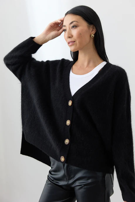 Mia Fratino Mae Brushed Cashmere Cardi Jet 24024