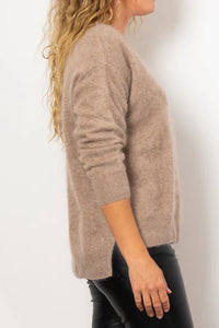 Mia Fratino Brushed Cashmere Scarlett Vee Biscuit 24022