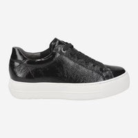 Paul Green Black Crumpled Patent Leather Sneaker 5241-044