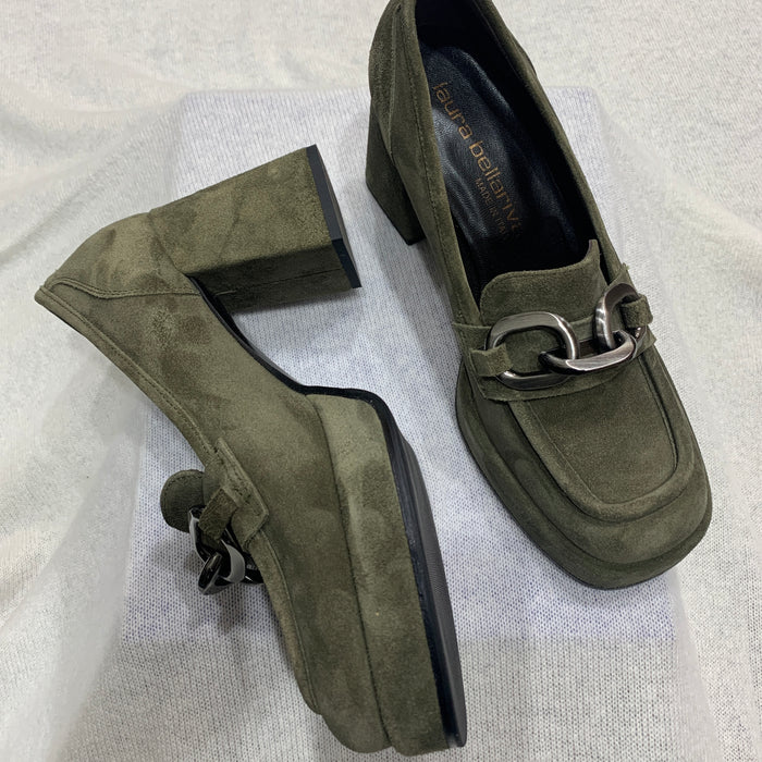 Laura Bellariva Khaki Suede Platform Loafer 9360A