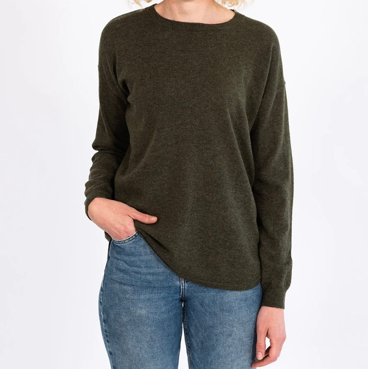 Bow and Arrow Khaki Swing Jumper with Tan Patches