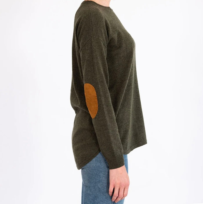 Bow and Arrow Khaki Swing Jumper with Tan Patches