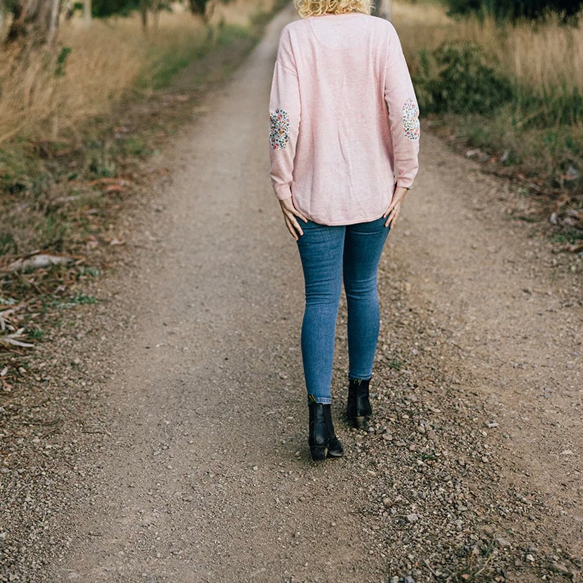 Bow And Arrow Pale Pink Swing Jumper with Liberty Patch