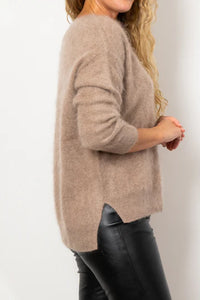 Mia Fratino Brushed Cashmere Scarlett Vee Biscuit 24022