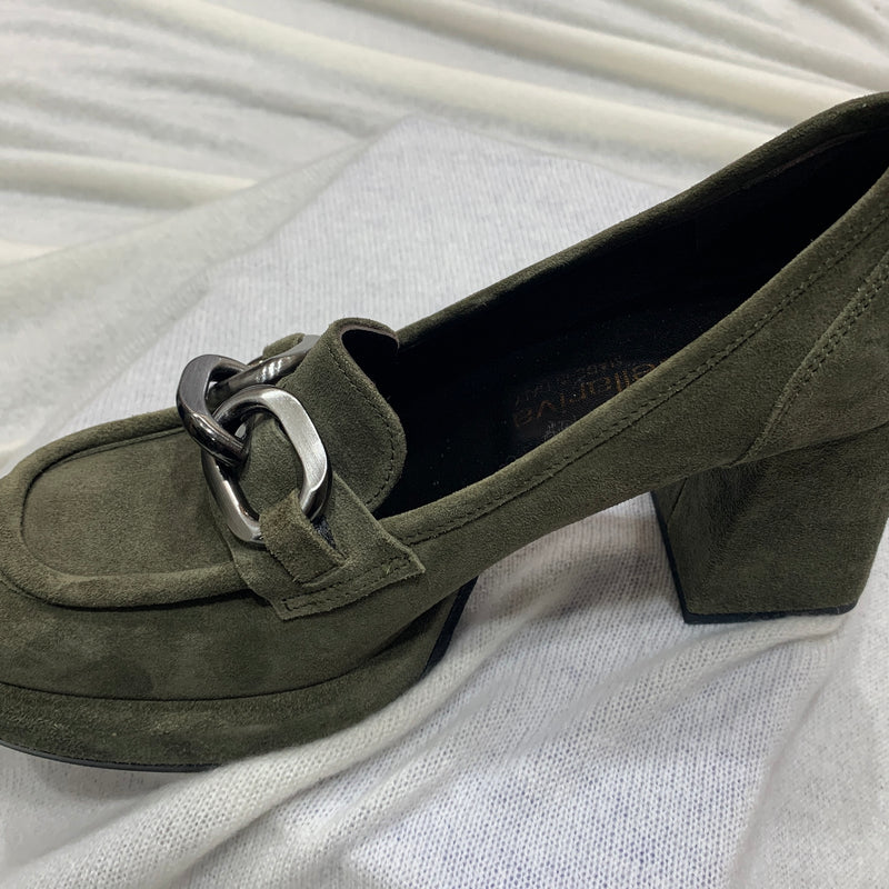 Laura Bellariva Khaki Suede Platform Loafer 9360A