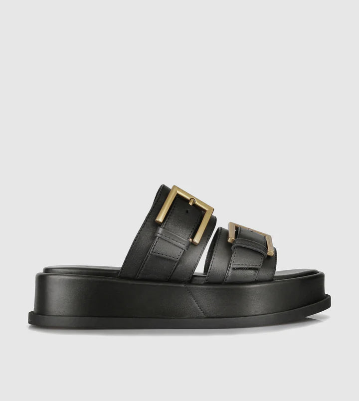 Beau Coops black slide with gold buckle 055-23506-RODU2