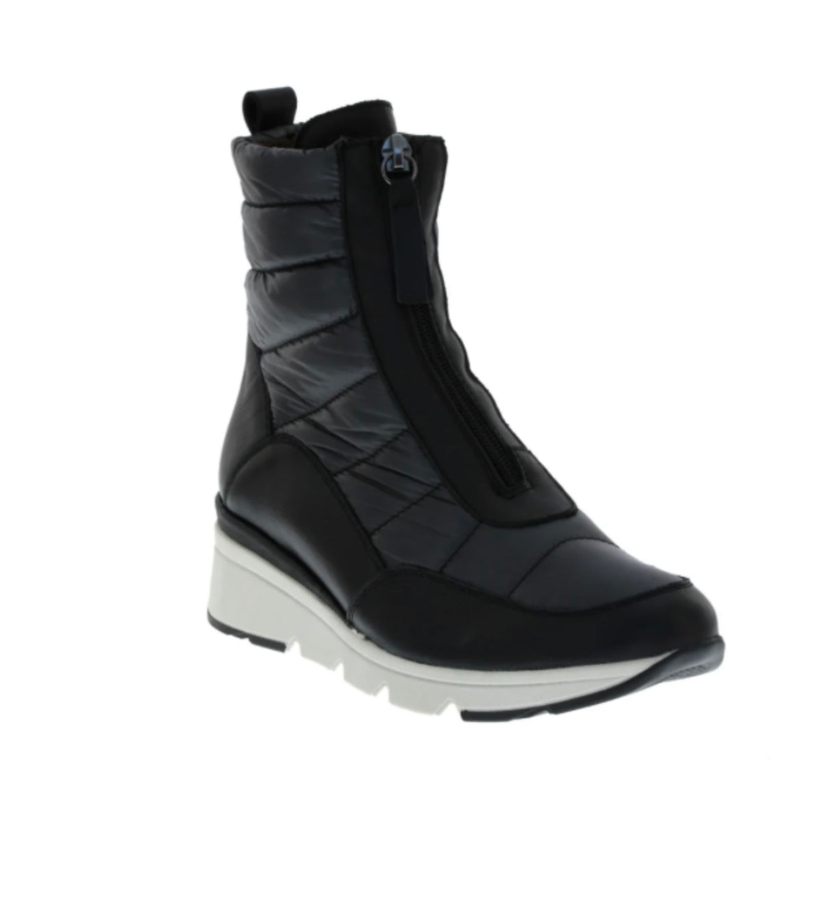 Neo Black and Platinum Wedge Padded Ankle Boot 20948NE