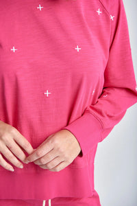 Cloth Paper Scissors Sweater Embroidered Cross Raspberry/White C1834