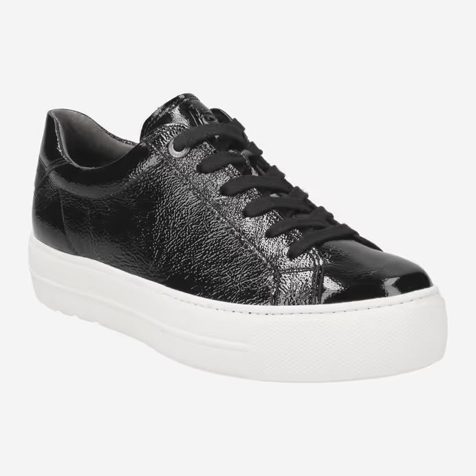 Paul Green Black Crumpled Patent Leather Sneaker 5241-044