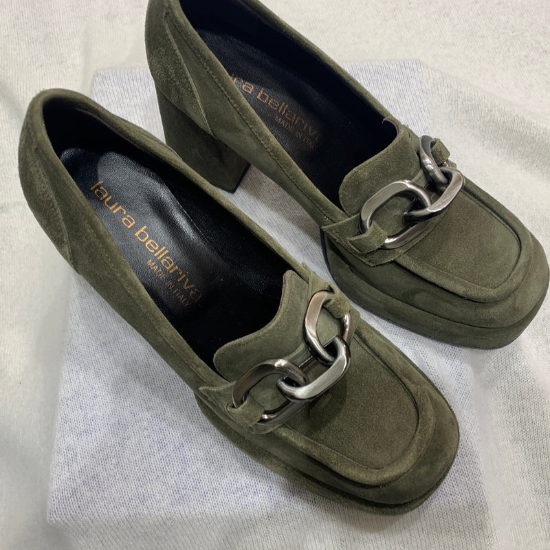 Laura Bellariva Khaki Suede Platform Loafer 9360A