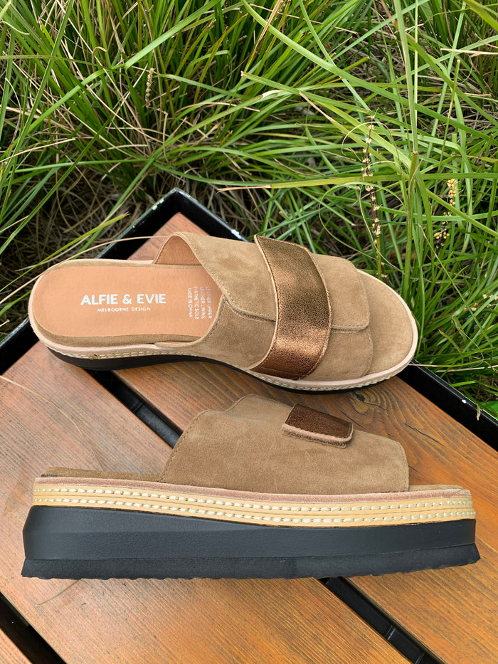 Alfie & Evie Inward Suede Sandal Khaki