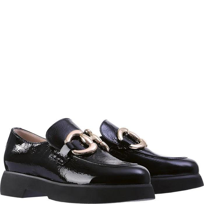 Hogl Black Patent Loafer with metal features 1615