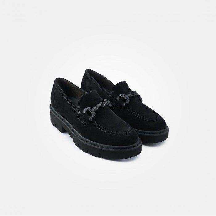 Paul Green Black Suede Loafer with Front Clasp 1043-014