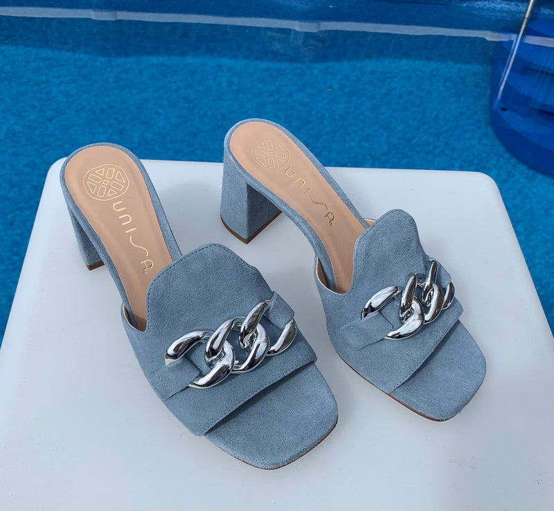 Unisa Powder Blue Suede Heeled Slide