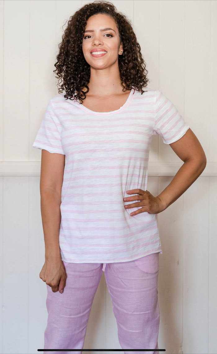 Cloth Paper Scissors S/S Crew Pink/White Tee c1226
