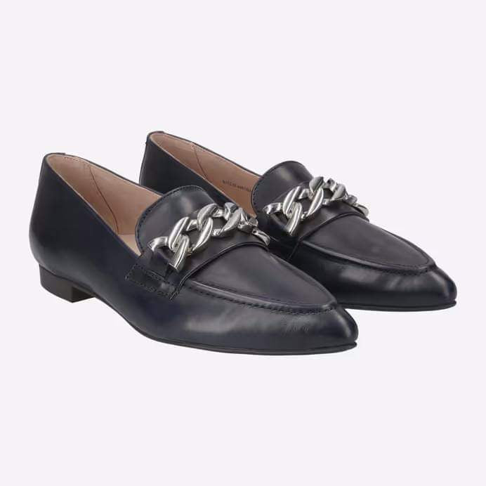 Paul Green Navy Loafers with Silver Metal 2962-04