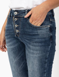 Italian Star button Fly Jeans - Blue Denim 7019