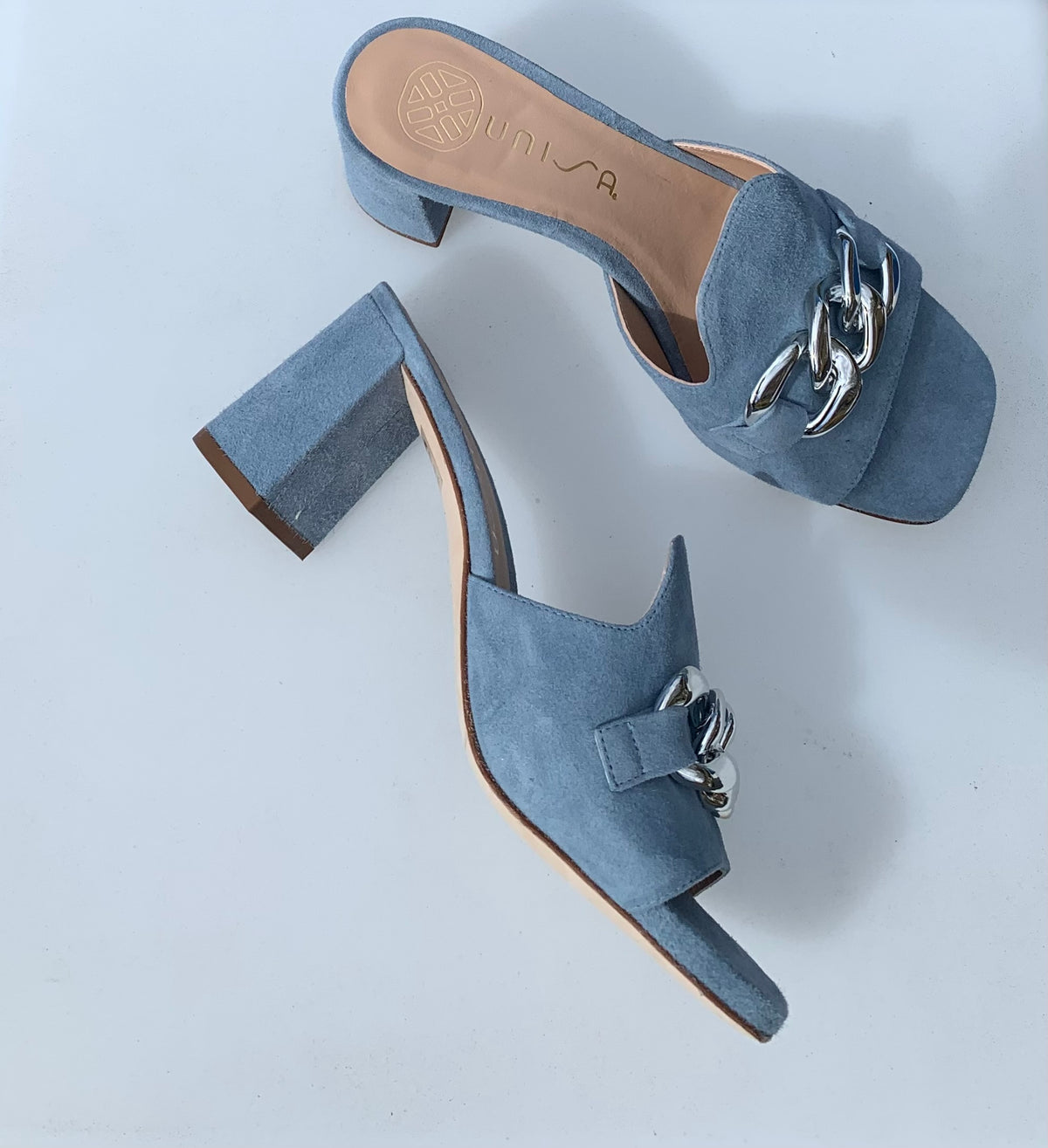 Unisa Powder Blue Suede Heeled Slide