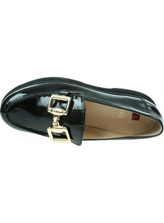 Hogl Black Patent Loafer with Gold Metal