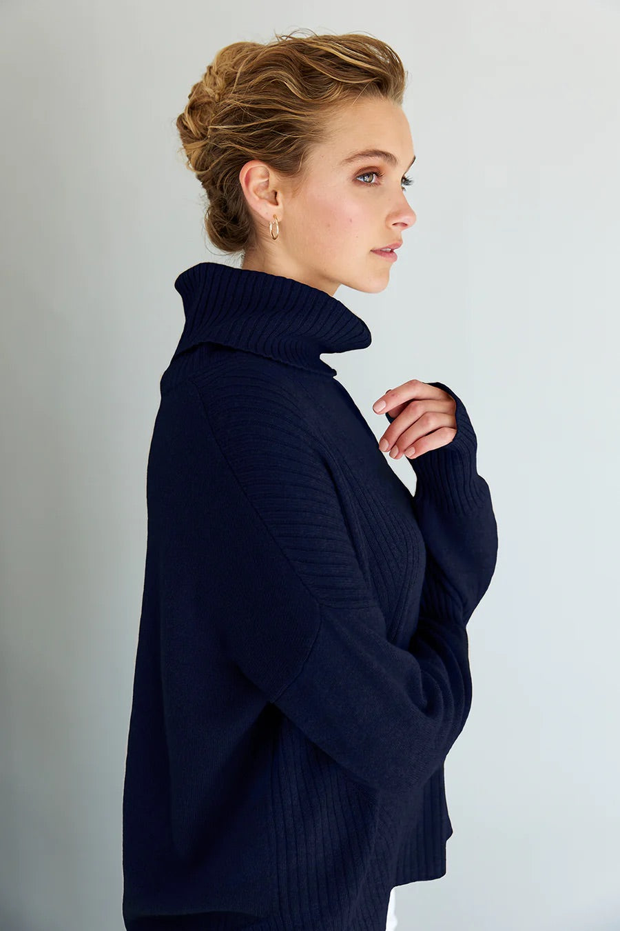 Mia Fratino Ribbed Roll Neck Navy 16106