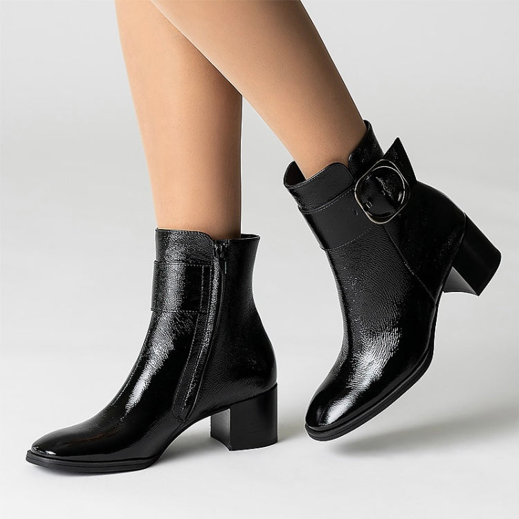 Paul Green Black Patent Ankle Boot with Buckle
