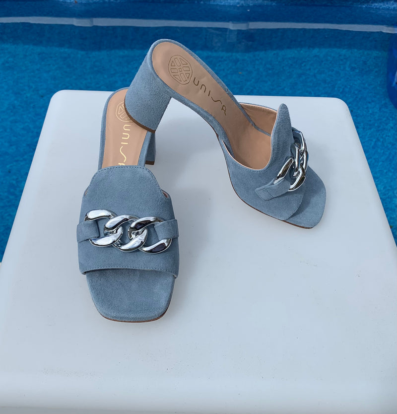 Unisa Powder Blue Suede Heeled Slide